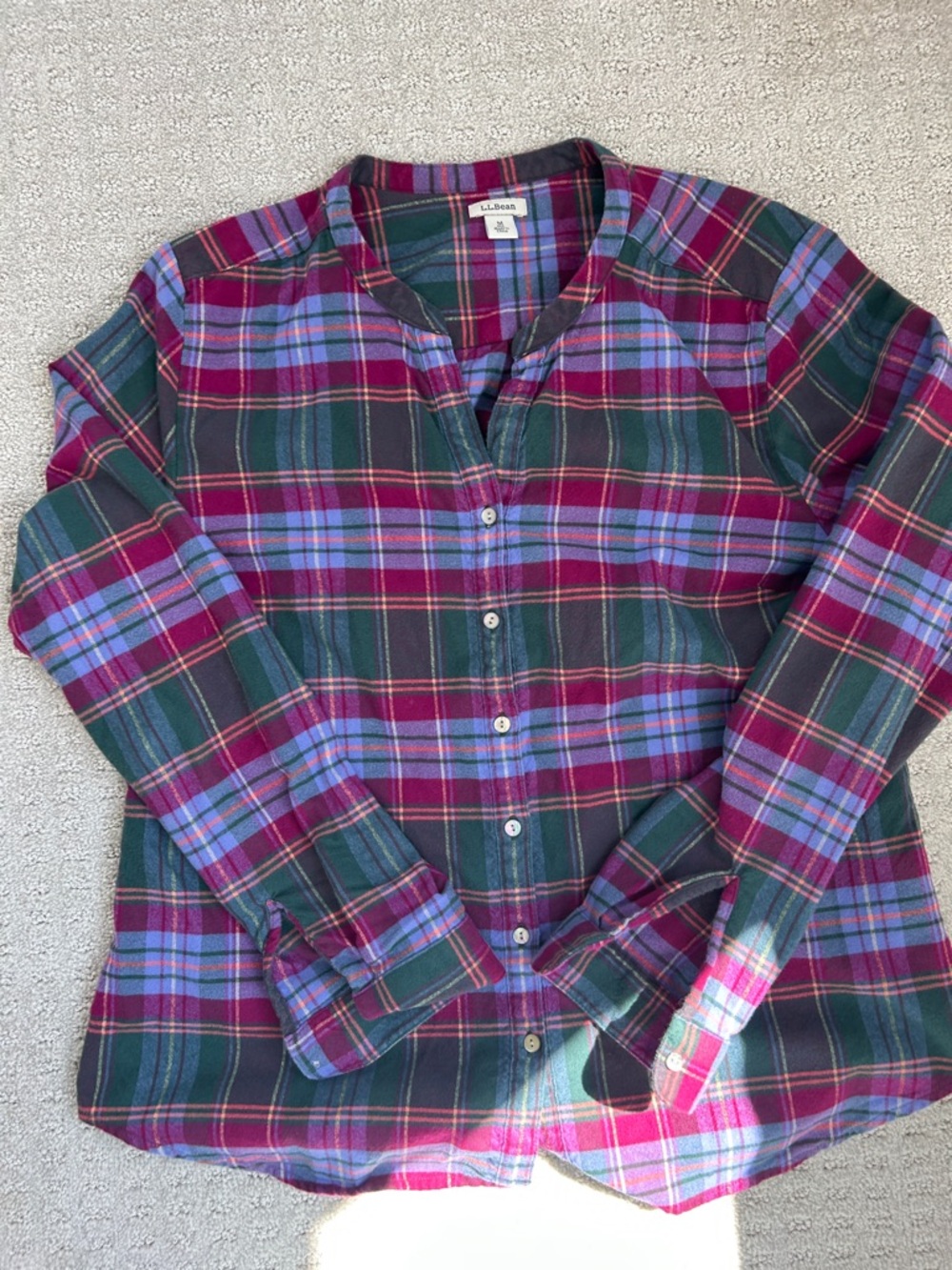 L.L. Bean Green, Magenta & Lavender Plaid Button Shirt
